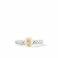 Petite Cable Ring in Sterling Silver with 14K Yellow Gold and Center Diamond, 2.8mm