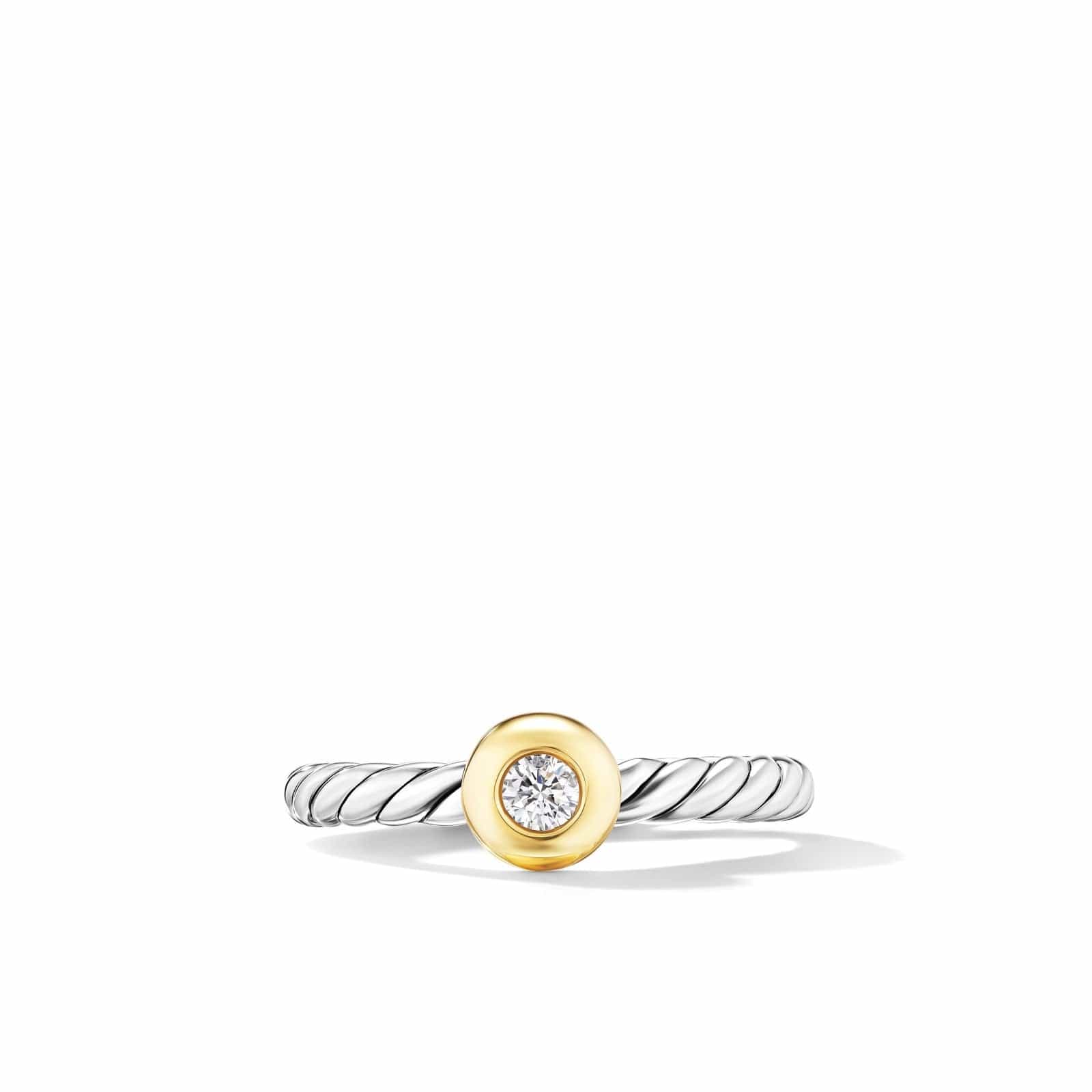 Petite Cable Ring in Sterling Silver with 14K Yellow Gold and Center Diamond, 2.8mm