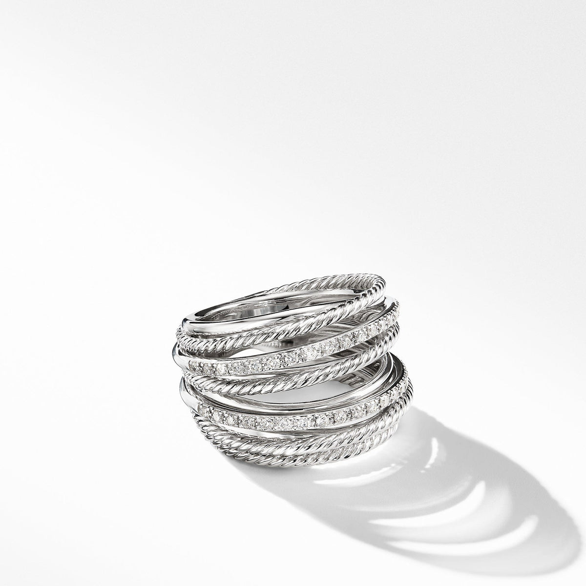 Crossover Ring in Sterling Silver with Pavé Diamonds