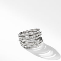Crossover Ring in Sterling Silver with Pavé Diamonds