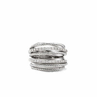 Crossover Ring in Sterling Silver with Pavé Diamonds
