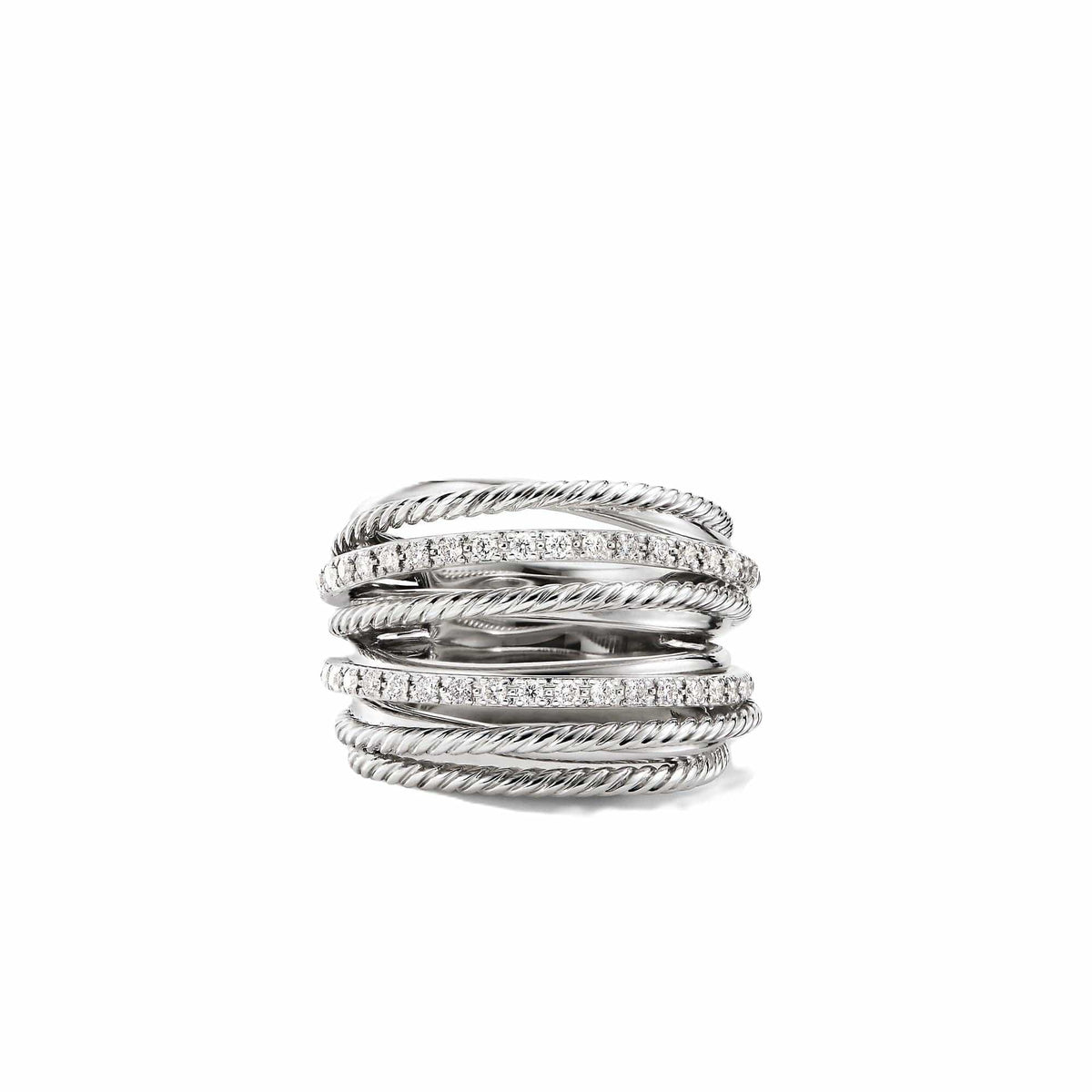 Crossover Ring in Sterling Silver with Pavé Diamonds