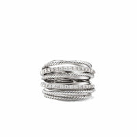 Crossover Ring in Sterling Silver with Pavé Diamonds