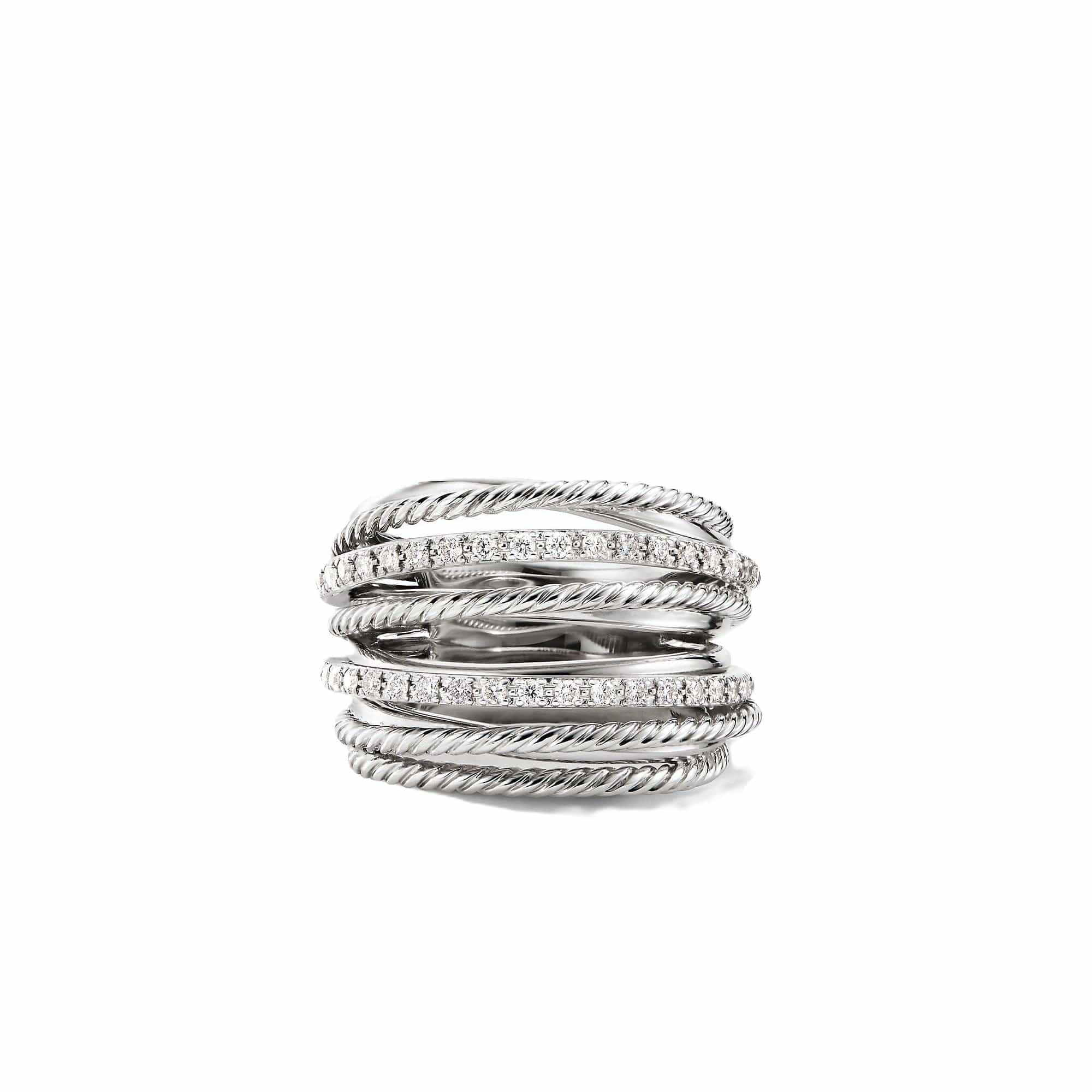 Crossover Ring in Sterling Silver with Pavé Diamonds