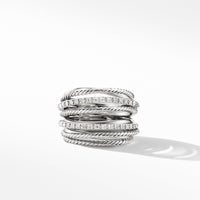 Crossover Ring in Sterling Silver with Pavé Diamonds