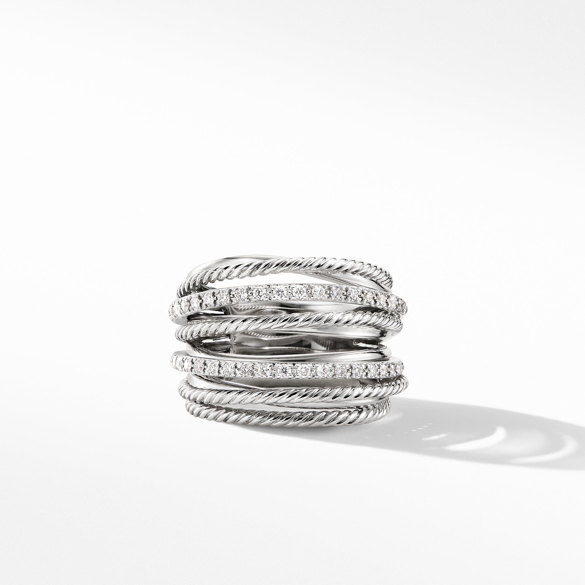 Crossover Ring in Sterling Silver with Pavé Diamonds