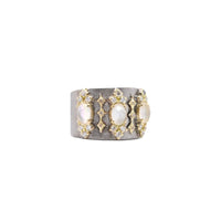 Armenta 18K Yellow Gold and Sterling Silver Diamond and Pearl Tapered Band Ring