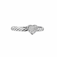 Cable Collectibles® Heart Stack Ring Sterling Silver with Pavé Diamonds, 6.2mm