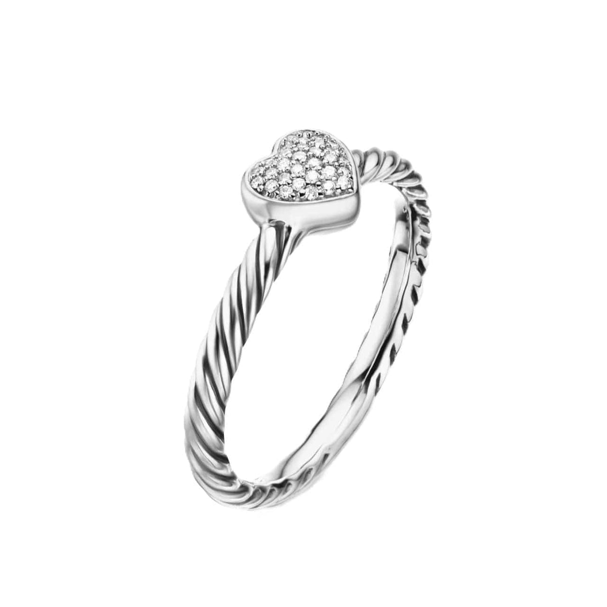 Cable Collectibles® Heart Stack Ring Sterling Silver with Pavé Diamonds, 6.2mm