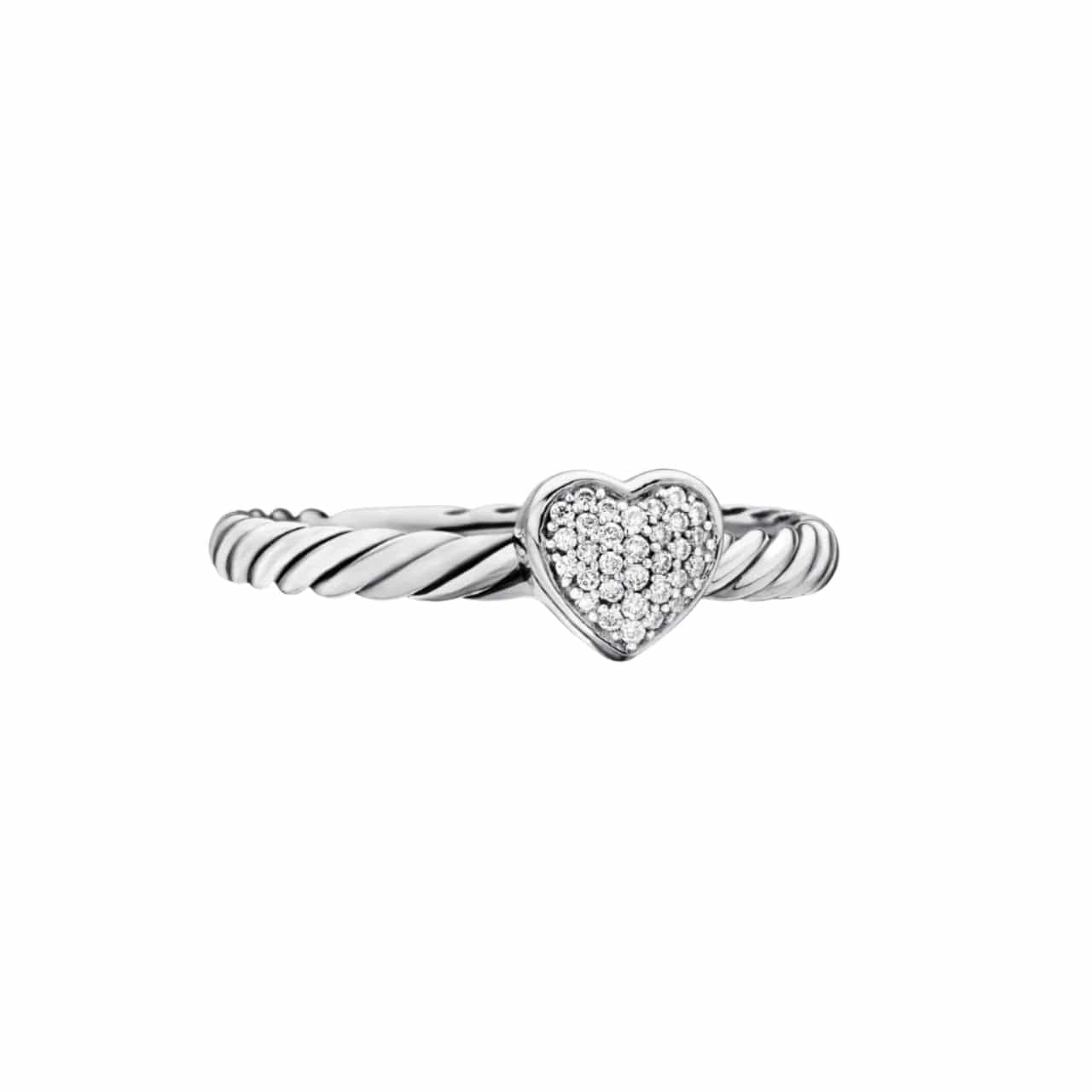 Cable Collectibles® Heart Stack Ring Sterling Silver with Pavé Diamonds, 6.2mm