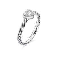 Cable Collectibles® Heart Stack Ring Sterling Silver with Pavé Diamonds, 6.2mm