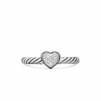 Cable Collectibles® Heart Stack Ring Sterling Silver with Pavé Diamonds, 6.2mm