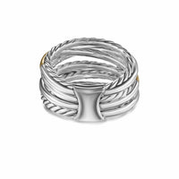 Crossover Seven Row Ring Sterling Silver with 18K Yellow Gold and Diamonds, 16mm