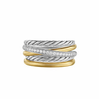 Crossover Five Row Ring Sterling Silver with 18K Yellow Gold and Diamonds, 11mm