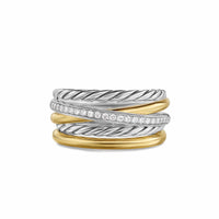 Crossover Five Row Ring Sterling Silver with 18K Yellow Gold and Diamonds, 11mm