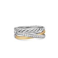 Crossover Three Row Ring Sterling Silver with 18K Yellow Gold and Diamonds, 7mm
