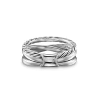 Crossover Three Row Ring Sterling Silver with 18K Yellow Gold and Diamonds, 7mm