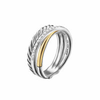 Crossover Three Row Ring Sterling Silver with 18K Yellow Gold and Diamonds, 7mm