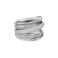 Crossover Five Row Ring Sterling Silver with Diamonds, 17.5mm