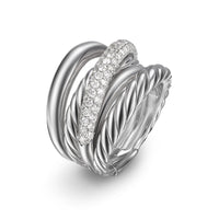 Crossover Five Row Ring Sterling Silver with Diamonds, 17.5mm