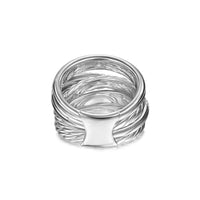 Crossover Five Row Ring Sterling Silver with Diamonds, 17.5mm
