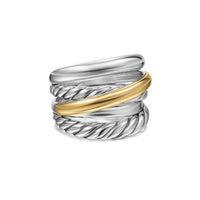 Crossover Five Row Ring Sterling Silver with 14K Yellow Gold, 17.5mm