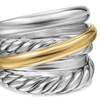 Crossover Five Row Ring Sterling Silver with 14K Yellow Gold, 17.5mm