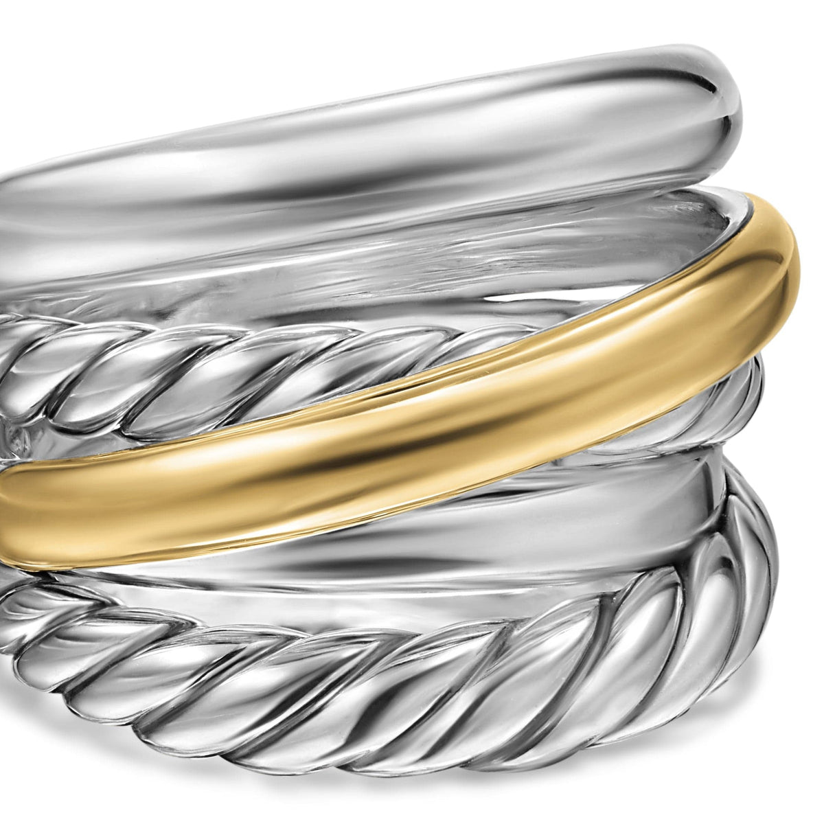 Crossover Five Row Ring Sterling Silver with 14K Yellow Gold, 17.5mm