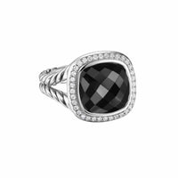 Albion® Ring Sterling Silver with Black Onyx and Diamonds, 11mm