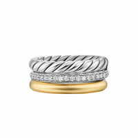 DY Mercer® Three Row Ring Sterling Silver with 18K Yellow Gold and Diamonds, 8.9mm