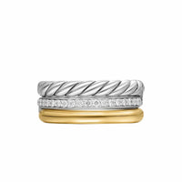 DY Mercer® Three Row Ring Sterling Silver with 18K Yellow Gold and Diamonds, 8.9mm
