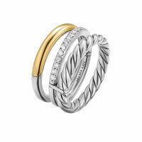 DY Mercer® Three Row Ring Sterling Silver with 18K Yellow Gold and Diamonds, 8.9mm