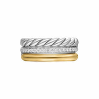 DY Mercer® Three Row Ring Sterling Silver with 18K Yellow Gold and Diamonds, 8.9mm