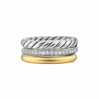 DY Mercer® Three Row Ring Sterling Silver with 18K Yellow Gold and Diamonds, 8.9mm