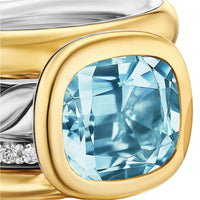DY Mercer® Four Row Stone Ring Sterling Silver with 18K Yellow Gold, Sky Blue Topaz and Diamonds, 14mm