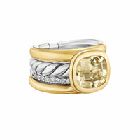 DY Mercer® Four Row Stone Ring Sterling Silver with 18K Yellow Gold, Champagne Citrine and Diamonds, 14mm