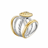 DY Mercer® Four Row Stone Ring Sterling Silver with 18K Yellow Gold, Champagne Citrine and Diamonds, 14mm