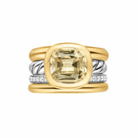 DY Mercer® Four Row Stone Ring Sterling Silver with 18K Yellow Gold, Champagne Citrine and Diamonds, 14mm