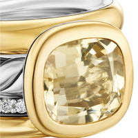 DY Mercer® Four Row Stone Ring Sterling Silver with 18K Yellow Gold, Champagne Citrine and Diamonds, 14mm