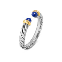 Petite Cable Open Ring Sterling Silver with 14K Yellow Gold and Lapis, 3.4mm