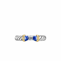 Petite Cable Open Ring Sterling Silver with 14K Yellow Gold and Lapis, 3.4mm