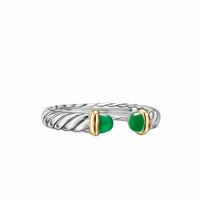 Petite Cable Open Ring Sterling Silver with 14K Yellow Gold and Green Onyx, 3.4mm
