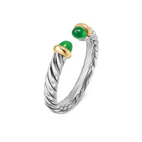 Petite Cable Open Ring Sterling Silver with 14K Yellow Gold and Green Onyx, 3.4mm
