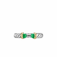 Petite Cable Open Ring Sterling Silver with 14K Yellow Gold and Green Onyx, 3.4mm