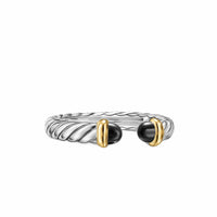 Petite Cable Open Ring Sterling Silver with 14K Yellow Gold and Black Onyx, 3.4mm