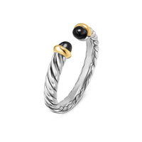 Petite Cable Open Ring Sterling Silver with 14K Yellow Gold and Black Onyx, 3.4mm
