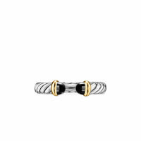 Petite Cable Open Ring Sterling Silver with 14K Yellow Gold and Black Onyx, 3.4mm