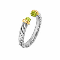 Petite Cable Open Ring Sterling Silver with 14K Yellow Gold and Peridot, 3.4mm