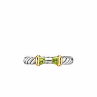 Petite Cable Open Ring Sterling Silver with 14K Yellow Gold and Peridot, 3.4mm