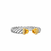 Petite Cable Open Ring Sterling Silver with 14K Yellow Gold and Citrine, 3.4mm